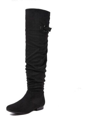 DREAM PAIRS Women's Black Round Toe Over The Knee Thigh High Winter Boots